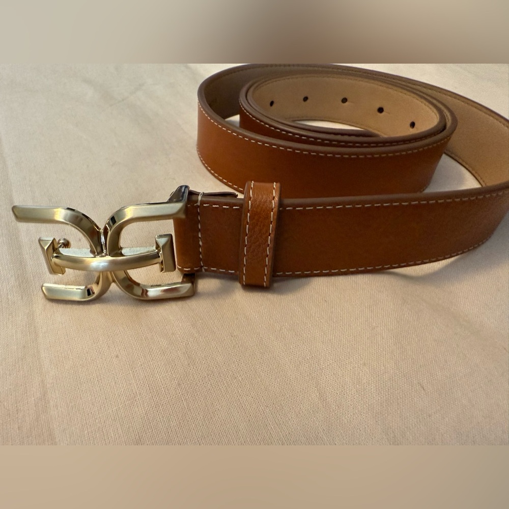 Sam Edelman Tan Leather Belt with Gold Accent